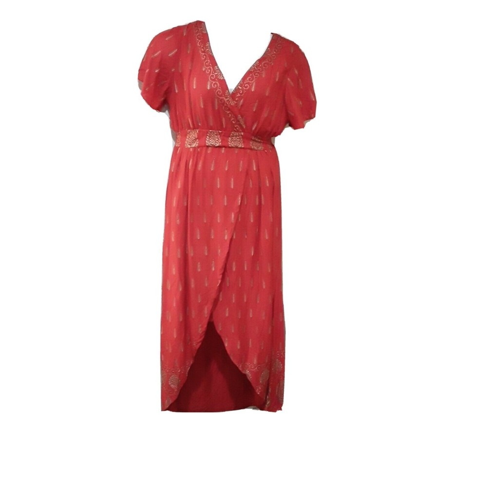Lapogee Women’s Maxi Dress Boho Red and Gold Print India Medium Sexy